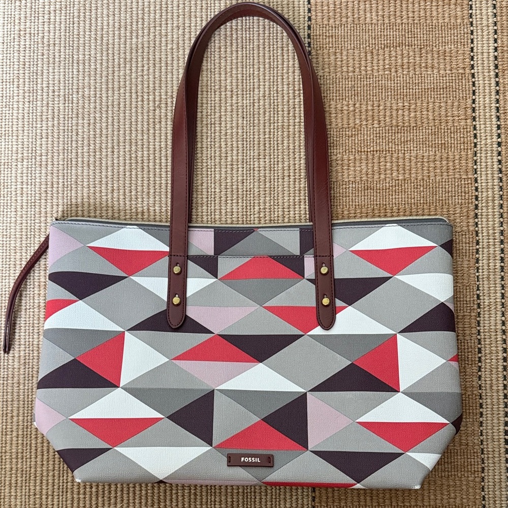 Fossil Red and Gray Jayda Tote